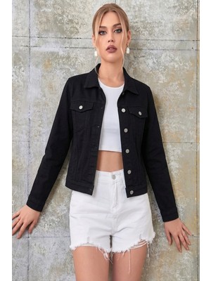 Hanope Kadın Siyah Kısa Likralı Denim Ceket