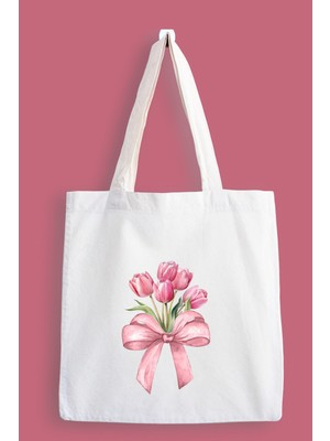 Designedfy Coquette Flower Baskılı Bez Çanta, Şık Tote Bag Yüksek Kalite Baskı ile Kadınlar İçin