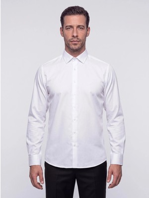 White Stone Beyaz Non-Iron Pamuklu Dynamic Fit Erkek Uzun Kollu Gömlek
