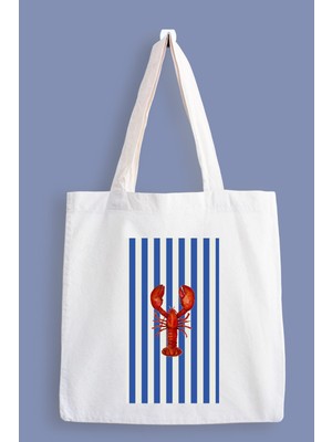 Designedfy Istakoz Baskılı Bez Çanta, Su Geçirmez Kumaşlı Tote Bag, Kadınlar İçin Şık Tasarım