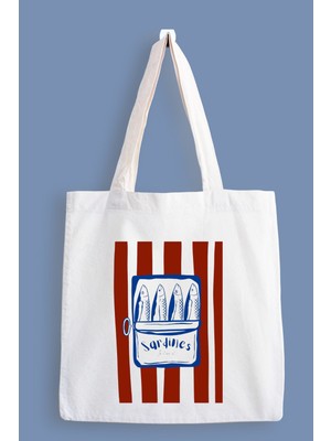 Designedfy Sardines Baskılı Bez Çanta, Tote Bag