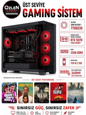 Özlen XL50 RYZEN 7 7700X3D RTX 5070 12GB 32GB DDR5 RAM 1TB M.2 SSD Üst Seviye Oyuncu Bilgisayarı