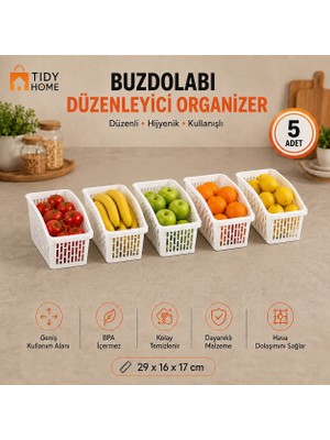 Tidy Home 5 Adet Buzdolabı İçi Düzenleyici Organizer Sepet Plastik Malzeme ile Estetik