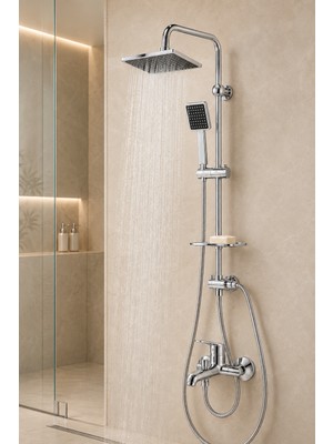 Flextail Krom Banyo Bataryası Sıcak Soğuk Mix Kare Tepe Yağmurlama Musluk ve Fonksiyonlu Robot Duş Seti