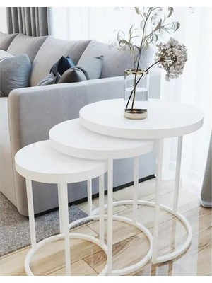 Vivense Tubihome Zigon Sehpa Takımı, Yuvarlak, Beyaz