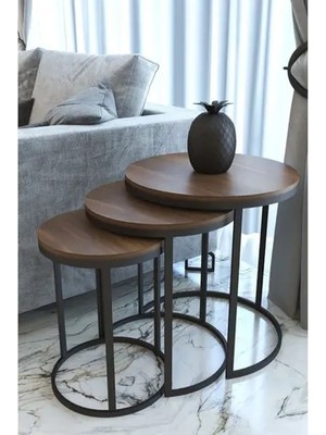 Vivense Tubihome Zigon Sehpa Takımı, Yuvarlak, Ceviz