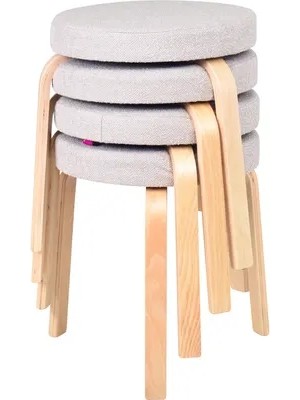 Vivense Ege Teddy Kumaş Naturel Ahşap Ayak Istiflenebilir Tabure, 4 Adet, Bej