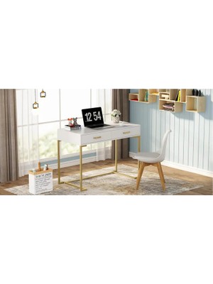 Vivense Vivian Gold Metal Çalışma Masası, Beyaz