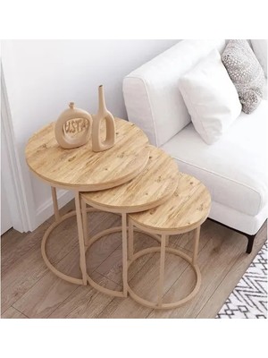 Vivense Tubihome Zigon Sehpa Takımı, Capicino Ayak, Açık Ahşap