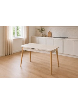 Vivense Avanos Ahşap Ayak Açılır Kapanır Mdf Mutfak Masası, 70X120+30 Cm, Bej Naturel