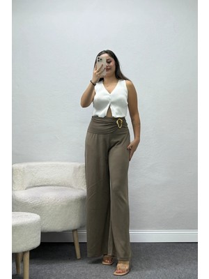 Belendir Kadın Modal Tokalı Pantolon Vizon