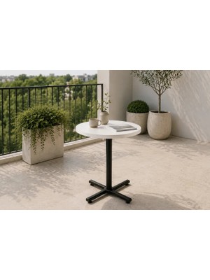 Vivense Payas Metal Ayak Mutfak Bahçe Balkon Bistro ve Cafe Masası, 70X70 Cm, Beyaz Siyah