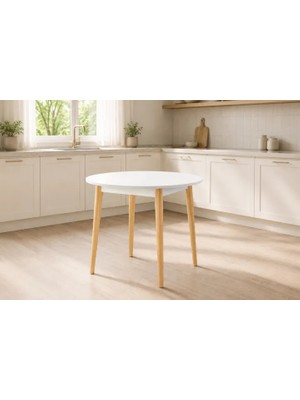 Vivense Avanos Yuvarlak Sabit Mdf Mutfak Masası, Q90 Cm, Beyaz Naturel