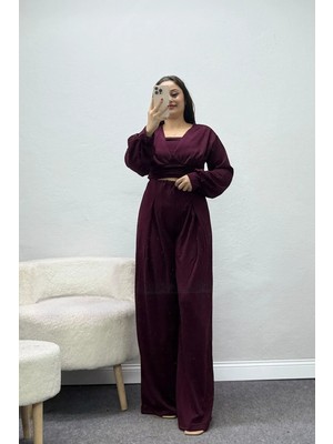Belendir Kadın Straplez Detaylı Modal Takım Bordo