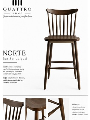 Quattro Home Norte Koyu Ceviz Ahşap Çubuk Sırtlı Bar Sandalyesi