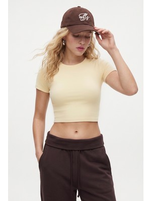 Ritnice Kadın Deal Lux Touch Yumuşak Doku Crop Sarı Bluz