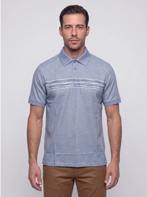 White Stone Açık Mavi Mikro Desenli Regular Fit Erkek Polo Yaka Tişört