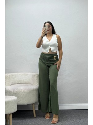 Belendir Kadın Modal Tokalı Pantolon Haki