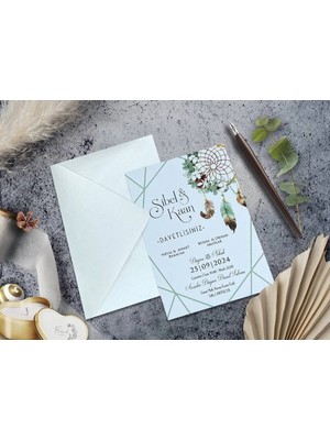Düğün, Nikah, Nişan, Kına Davetiyesi (100 Adet)