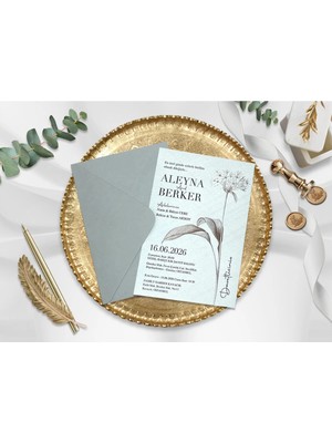 Düğün, Nikah, Nişan, Kına Davetiyesi (100 Adet)