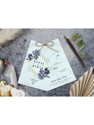 Bağlamalı Düğün, Nikah, Nişan, Kına Davetiyesi (100 Adet)