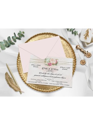 Düğün, Nikah, Nişan, Kına Davetiyesi (100 Adet)
