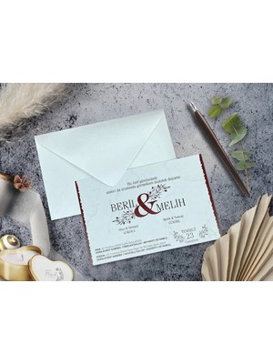 Düğün, Nikah, Nişan, Kına Davetiyesi (100 Adet)