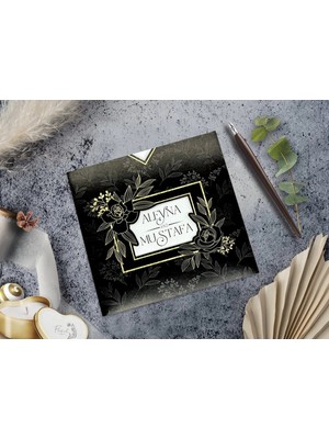 Altın Desenli Düğün, Nikah, Nişan, Kına Davetiyesi (100 Adet)