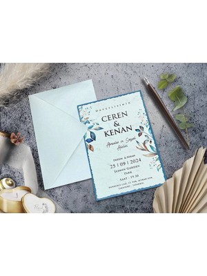Düğün, Nikah, Nişan, Kına Davetiyesi (100 Adet)