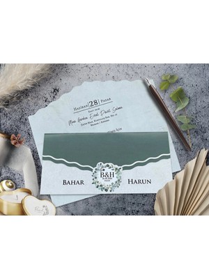 Zarf Düğün, Nikah, Nişan, Kına Davetiyesi (100 Adet)
