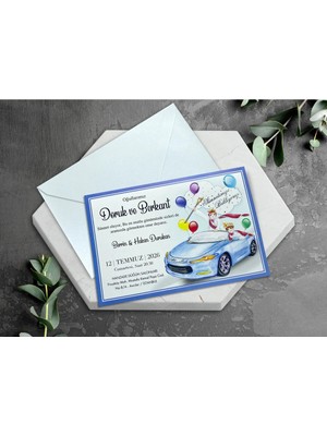 Araba Desenli Sünnet Davetiyesi (100 Adet)