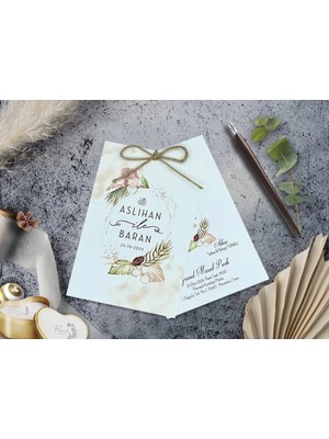 Bağlamalı Düğün, Nikah, Nişan, Kına Davetiyesi (100 Adet)