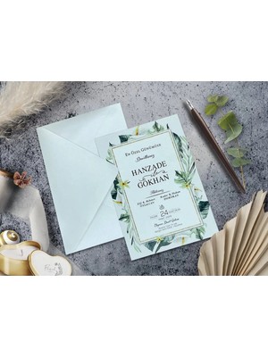 Düğün, Nikah, Nişan, Kına Davetiyesi (100 Adet)