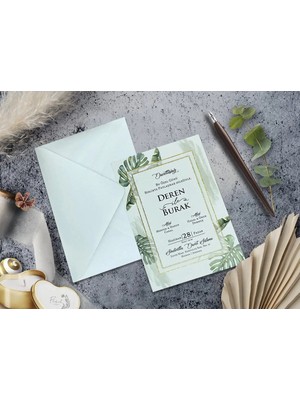 Düğün, Nikah, Nişan, Kına Davetiyesi (100 Adet)