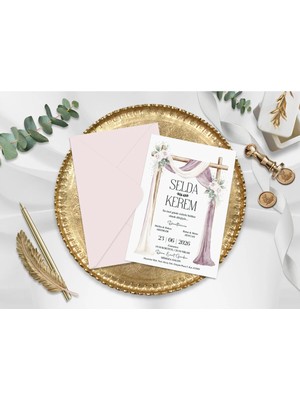 Düğün, Nikah, Nişan, Kına Davetiyesi (100 Adet)