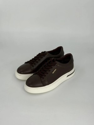 Pierre Cardin Erkek Kahverengi Hakiki Deri Platform Sneaker Antik Gold Etiket Şeffaf Taban