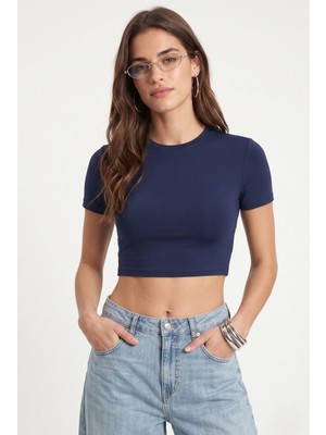 Ritnice Kadın New Serra %100 Pamuk Lacivert Crop Top