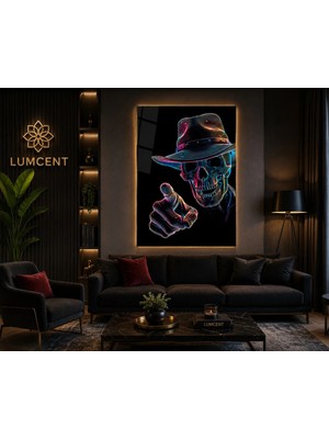 Lumcent Premium 4 mm Temperli Cam Uv Baskı Neon Skull (Kuru Kafa) Duvar Tablosu | Modern Dijital Sanat | Gaming, Ofis, Bar ve Salon Dekoru