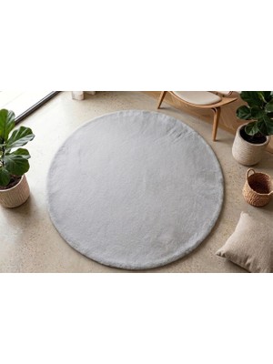 Dekoset Home Gri Tavşan Tüyü Halı Yuvarlak Cotton Taban