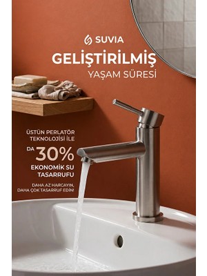 Suvia Lüks Krom Lavabo Bataryası Tek Kollu Yüksek Gövde %30 Su Tasarruflu Perlatörlü Modern Banyo Musluğu