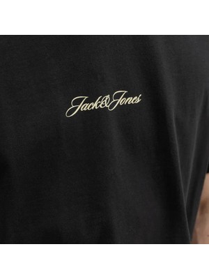 Jack & Jones Erkek Siyah Oversize Script Logolu Bisiklet Yaka Tişört