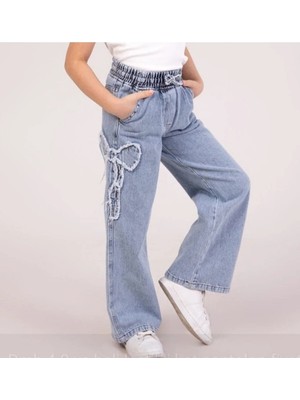 Dmb Kız Çocuk Lastikli Bel Bağcıklı Kurdela Süsleme Cepli Yumuak Doku Kot Denim Jeans Pantolon