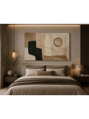 Sennight Kanvas Tablo Modern Soyut Geometrik Bej Krem Kahve Siyah Tonlu Yatay Minimalist Duvar Tablosu Salon Yatak Odası Ofis