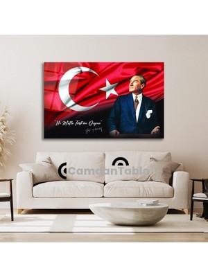 Atatürk ve Bayrak Cam Tablo, 72 x 48, EXELA20142