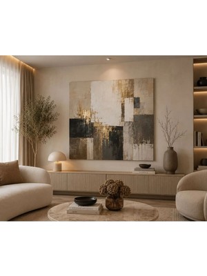 Sennight Kanvas Tablo Lüks Gold Siyah Soyut Geometrik, Modern Çerçevesiz Premium Kanvas Duvar Dekoru; Yatak Odası, Salon ve Otel Konseptli Ev Dekorasyonu Için