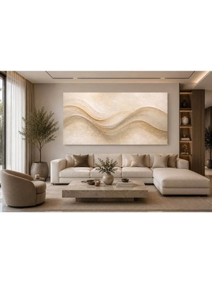Sennight Kanvas Tablo Modern Soyut Dalga Bej Krem Vizon Tonları Çerçevesiz Dekoratif Duvar Tablosu Salon Yatak Odası