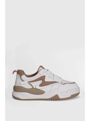 Lufian Hakiki Deri Bağcıklı Comfort Taban Kadın Sneaker Ayakkabı Bej
