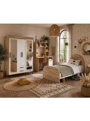 Afilli Ildır Genç Odası Takımı Beyaz MDF Malzemeden Modern Tasarım 3 Parça