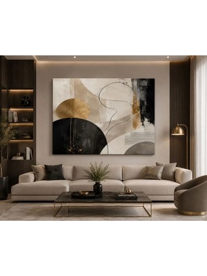 Sennight Kanvas Tablo Modern Soyut Geometrik – Siyah Bej Altın Tonlu Minimalist, Çerçevesiz Tek Parça Salon Yatak Odası