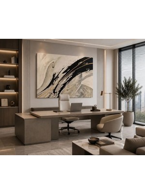 Sennight Kanvas Tablo Modern Soyut Siyah ve Altın Bej Mermer Dokulu Altın Çizgili Minimalist Dekoratif Tablo Salon, Ofis, Yatak Odası, Antre